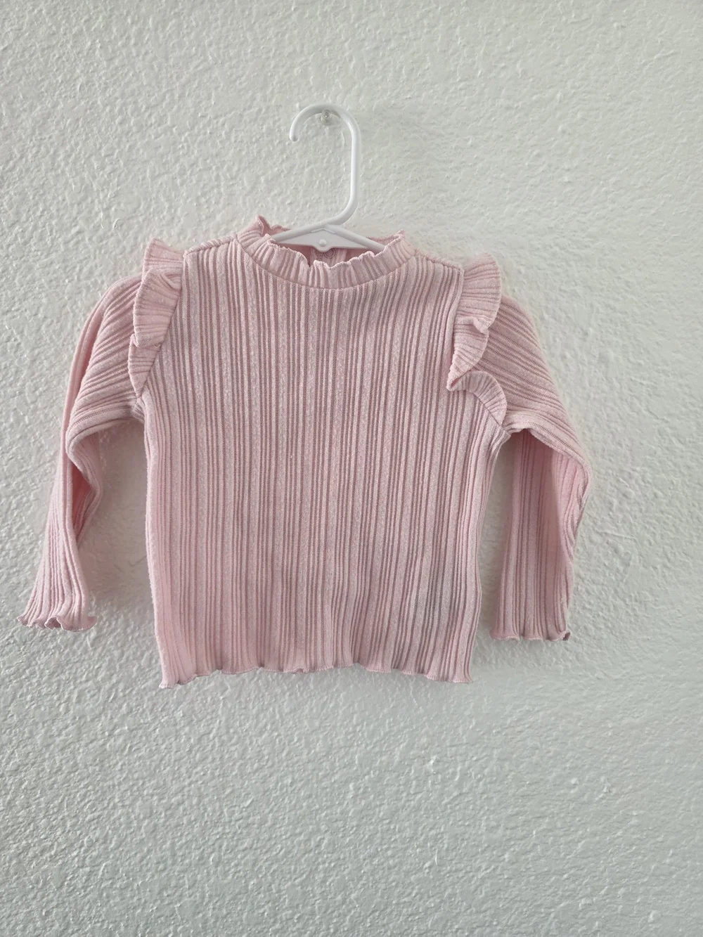 Old Navy Light Pink Ribbed Ruffle Long Sleeve Top